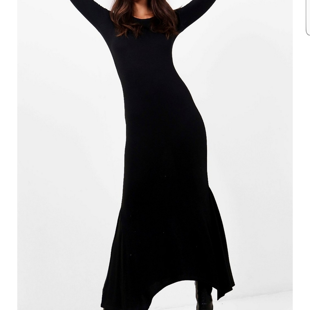 Boohoo Black Maddison Flute Hem Midaxi Maxi Dress